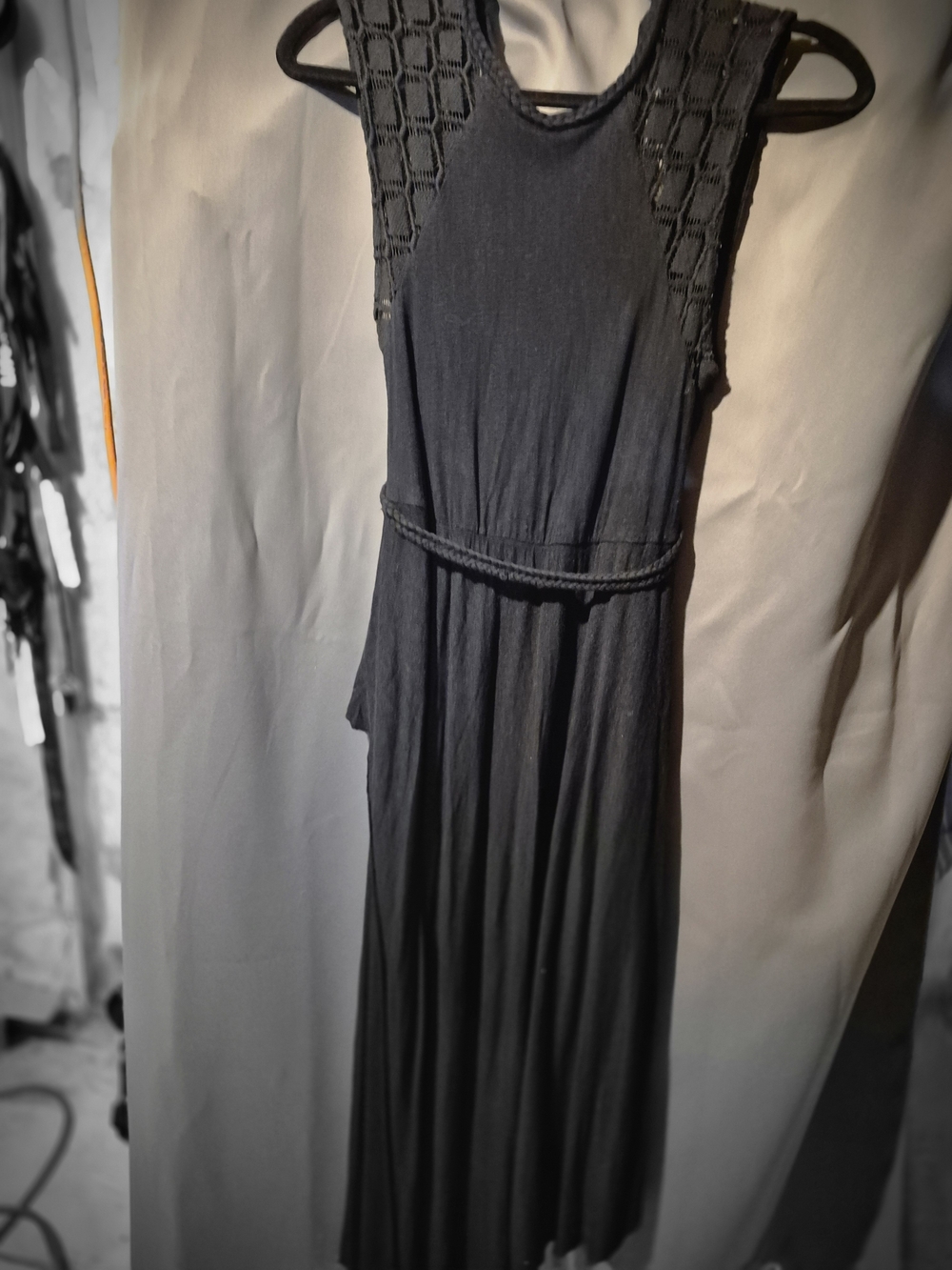 Free People Black Sleeveless Maxi Dress with Crochet Yoke
